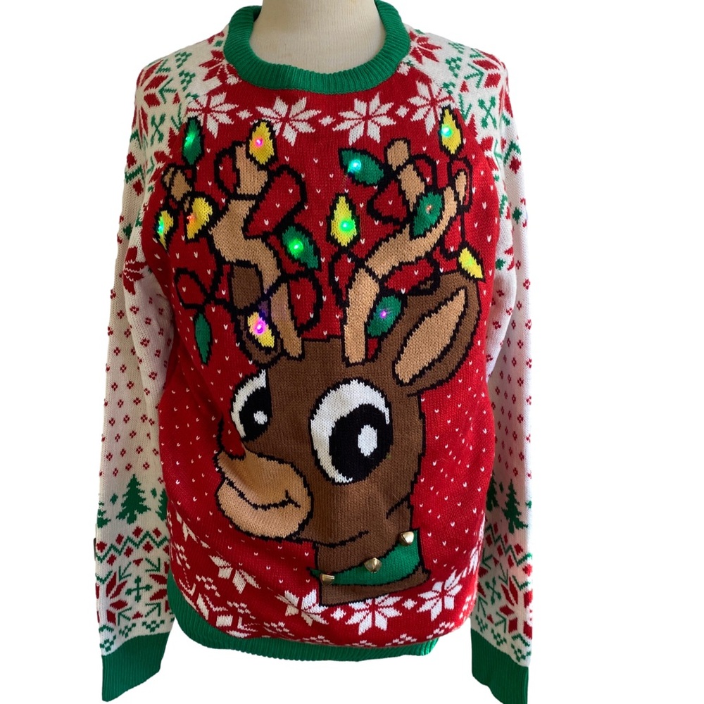 Festive Reindeer Sweater - Red and Green